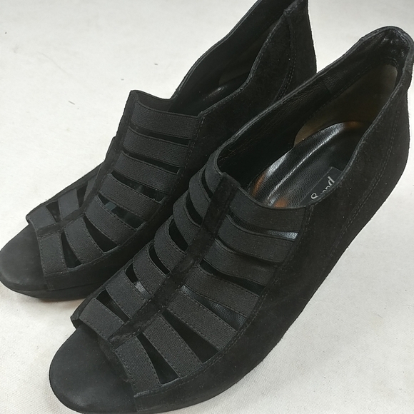 Paul Green Open Toe Platform Suede Black heels 4" - Picture 1 of 8